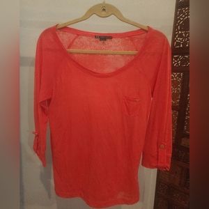Armani Exchange 3/4 Sleeve Sheer Scoop Neck Coral T-Shirt Size S, Circa 2010